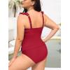 imageCUPSHE Womens Tankini Sets Two Piece Swimsuit V Neck Ruffled Ruched Tummy Control Ladder Trim XS4XLRed
