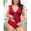imageCUPSHE Womens Tankini Sets Two Piece Swimsuit V Neck Ruffled Ruched Tummy Control Ladder Trim XS4XLRed