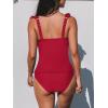 imageCUPSHE Womens Tankini Sets Two Piece Swimsuit V Neck Ruffled Ruched Tummy Control Ladder Trim XS4XLRed