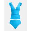 imageCUPSHE Womens Tankini Sets Two Piece Swimsuit V Neck Ruffled Ruched Tummy Control Ladder Trim XS4XLSky Blue