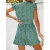 imageCUPSHE Womens V Neck Floral Print Belted Elastic Waist Romper Ruffled Cap Sleeves Mini JumpsuitDark Green