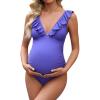 imageCUPSHE Women Swimsuit Maternity One Piece Bathing Suit Deep V Neck Ruffle Back Tie Ruching Adjustable Straps SwimwearElectric Blue