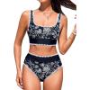 imageCUPSHE Womens Bikini Sets Two Piece Swimsuit Scoop Neck Tank Wide Straps Midkini StitchingBlackWhite
