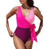 imageCUPSHE Womens One Piece Swimsuit Wrap Color Block Tie Side Bathing SuitHot Pink