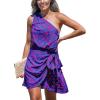 imageCUPSHE Womens One Shoulder Leaf Print Selftie Short Dress Sleeveless Tiered Hem Formal Dress Casual Mini DressBlue Paisley
