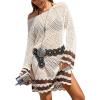 imageCUPSHE Womens Swimsuit Cover Up Crochet Bathing Suit Mesh Swimwear Knit Pullover Beach DressSlitbeige