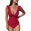 imageCUPSHE Womens Tankini Sets Two Piece Swimsuit V Neck Ruffled Ruched Tummy Control Ladder Trim XS4XLRed
