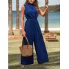 imageCUPSHE Women Floral Summer Maxi Jumpsuit with Pocket Mock Neck Elastic Waist Overall Wide Leg Business Casual Holiday RomperNavy Blue