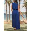 imageCUPSHE Women Floral Summer Maxi Jumpsuit with Pocket Mock Neck Elastic Waist Overall Wide Leg Business Casual Holiday RomperNavy Blue