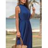imageCUPSHE Women Floral Summer Maxi Jumpsuit with Pocket Mock Neck Elastic Waist Overall Wide Leg Business Casual Holiday RomperNavy Blue