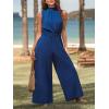 imageCUPSHE Women Floral Summer Maxi Jumpsuit with Pocket Mock Neck Elastic Waist Overall Wide Leg Business Casual Holiday RomperNavy Blue
