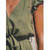 imageCUPSHE Womens Rompers V Neck Flutter Sleeve Wide Leg Overall Waist Tie Outfit Casual BeachGreenolive