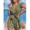 imageCUPSHE Womens Rompers V Neck Flutter Sleeve Wide Leg Overall Waist Tie Outfit Casual BeachGreenolive