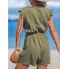 imageCUPSHE Womens Rompers V Neck Flutter Sleeve Wide Leg Overall Waist Tie Outfit Casual BeachGreenolive