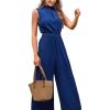 imageCUPSHE Women Floral Summer Maxi Jumpsuit with Pocket Mock Neck Elastic Waist Overall Wide Leg Business Casual Holiday RomperNavy Blue