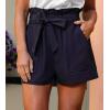imageCUPSHE Women Summer Shorts with Pockets Bowknot Tie Waist Wide Leg Short High Waisted Casual Beach Vacation OutfitsNavy Blue