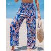 imageCUPSHE Women Swimsuit Cover Ups Pants High Waist Smokced Wide Leg Beach Vacation OutfitsTropical Leaf