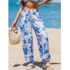 imageCUPSHE Womens Cover up Boho Floral Print Sarong Pants High Waist Wrap CoverUp PantBlue