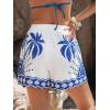 imageCUPSHE Womens Summer Beach Shorts High Waist Drawstring Wide Leg Printed Casual Shorts with PocketsBlue Print