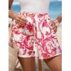 imageCUPSHE Womens Summer Beach Shorts High Waist Drawstring Wide Leg Printed Casual Shorts with PocketsRed Print