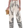imageCUPSHE Women Swimsuit Cover Ups Pants High Waist Smokced Wide Leg Beach Vacation OutfitsBlack Leaf