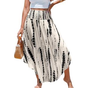 imageCUPSHE Skirts Abstract Smocked Midi Skirt High Waist Coverup Casual VacationBlack Floral