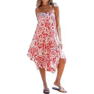 imageCUPSHE Skirts Abstract Smocked Midi Skirt High Waist Coverup Casual VacationPink Floral