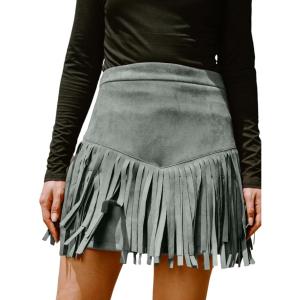 imageCUPSHE Women Skirts Terra Cotta High Waist Fringe Mini Skirt Short SkirtsGrey