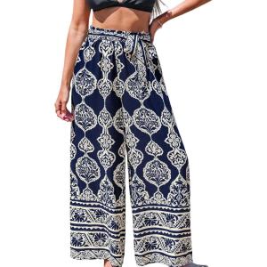 imageCUPSHE Womens Cover up Boho Floral Print Sarong Pants High Waist Wrap CoverUp PantBlackwhite