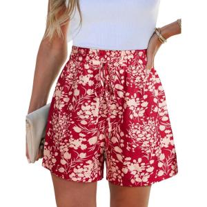imageCUPSHE Womens Summer Beach Shorts High Waist Drawstring Wide Leg Printed Casual Shorts with PocketsFloral Print