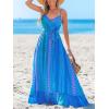 imageCUPSHE Women Maxi Dresses Spaghetti Straps V Neck Sleeveless Belted Beach Boho Ruffled Summer Pockets Vacation Casual DressBlue Striped