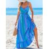 imageCUPSHE Women Maxi Dresses Spaghetti Straps V Neck Sleeveless Belted Beach Boho Ruffled Summer Pockets Vacation Casual DressBlue Striped