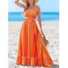 imageCUPSHE Women Maxi Dresses Spaghetti Straps V Neck Sleeveless Belted Beach Boho Ruffled Summer Pockets Vacation Casual DressOrange Paisley