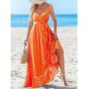 imageCUPSHE Women Maxi Dresses Spaghetti Straps V Neck Sleeveless Belted Beach Boho Ruffled Summer Pockets Vacation Casual DressOrange Paisley