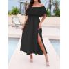 imageCUPSHE Women Ruffle Floral Maxi Summer Dress Off Shoulder Short Sleeve Backless Flounce Bodice Slit Hem Beach DressesSolid Black