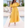imageCUPSHE Women Ruffle Floral Maxi Summer Dress Off Shoulder Short Sleeve Backless Flounce Bodice Slit Hem Beach DressesSolid Yellow