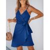 imageCUPSHE Women Spaghetti Strap Summer Dress Surplice V Neck Wrap Waist Tie Casual Beach Sundress Holiday Vacation Mini DressBlue