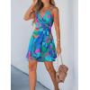 imageCUPSHE Women Spaghetti Strap Summer Dress Surplice V Neck Wrap Waist Tie Casual Beach Sundress Holiday Vacation Mini DressBlue Pattern