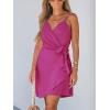 imageCUPSHE Women Spaghetti Strap Summer Dress Surplice V Neck Wrap Waist Tie Casual Beach Sundress Holiday Vacation Mini DressPink
