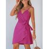 imageCUPSHE Women Spaghetti Strap Summer Dress Surplice V Neck Wrap Waist Tie Casual Beach Sundress Holiday Vacation Mini DressPink