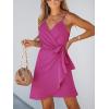 imageCUPSHE Women Spaghetti Strap Summer Dress Surplice V Neck Wrap Waist Tie Casual Beach Sundress Holiday Vacation Mini DressPink