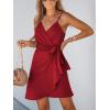imageCUPSHE Women Spaghetti Strap Summer Dress Surplice V Neck Wrap Waist Tie Casual Beach Sundress Holiday Vacation Mini DressRed