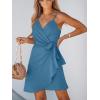 imageCUPSHE Women Spaghetti Strap Summer Dress Surplice V Neck Wrap Waist Tie Casual Beach Sundress Holiday Vacation Mini DressSteel Blue