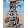 imageCUPSHE Womens Maxi Dress Casual Smocked Straps Paisley Ruffled Slit A Line Long Beach Summer DressBlack