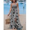 imageCUPSHE Womens Maxi Dress Casual Smocked Straps Paisley Ruffled Slit A Line Long Beach Summer DressBlack