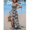 imageCUPSHE Womens Maxi Dress Casual Smocked Straps Paisley Ruffled Slit A Line Long Beach Summer DressBlack