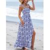 imageCUPSHE Womens Maxi Dress Casual Smocked Straps Paisley Ruffled Slit A Line Long Beach Summer DressBlue