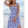 imageCUPSHE Womens Maxi Dress Casual Smocked Straps Paisley Ruffled Slit A Line Long Beach Summer DressBlue