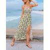 imageCUPSHE Womens Maxi Dress Casual Smocked Straps Paisley Ruffled Slit A Line Long Beach Summer DressGreen Tropical