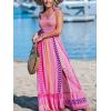 imageCUPSHE Womens Maxi Dress Casual Smocked Straps Paisley Ruffled Slit A Line Long Beach Summer DressPink Paisley